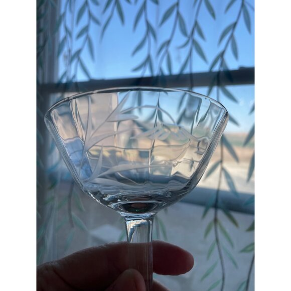 Vintage 1930s Set 5 Etched Stemware Glasses Uranium Base - Picture 12 of 16